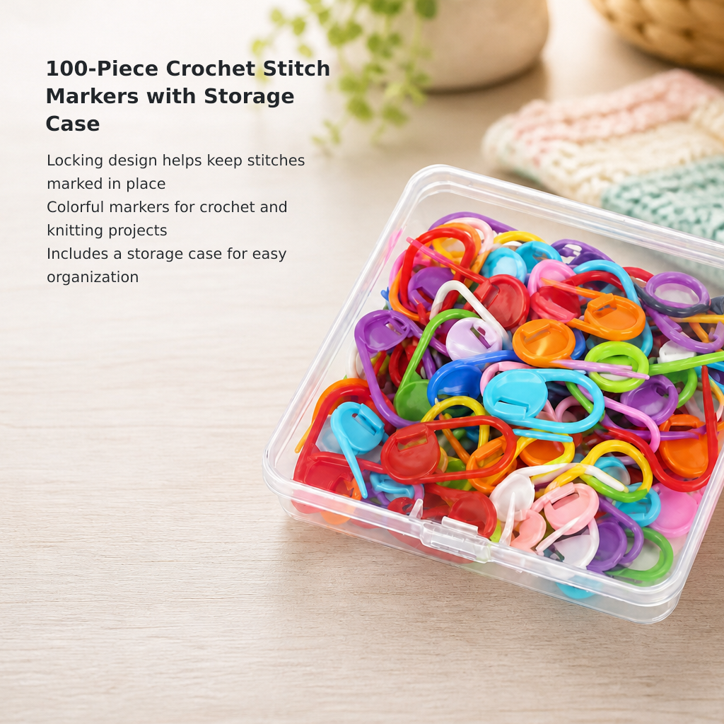 100-Piece Locking Stitch Marker Set with Storage Case
