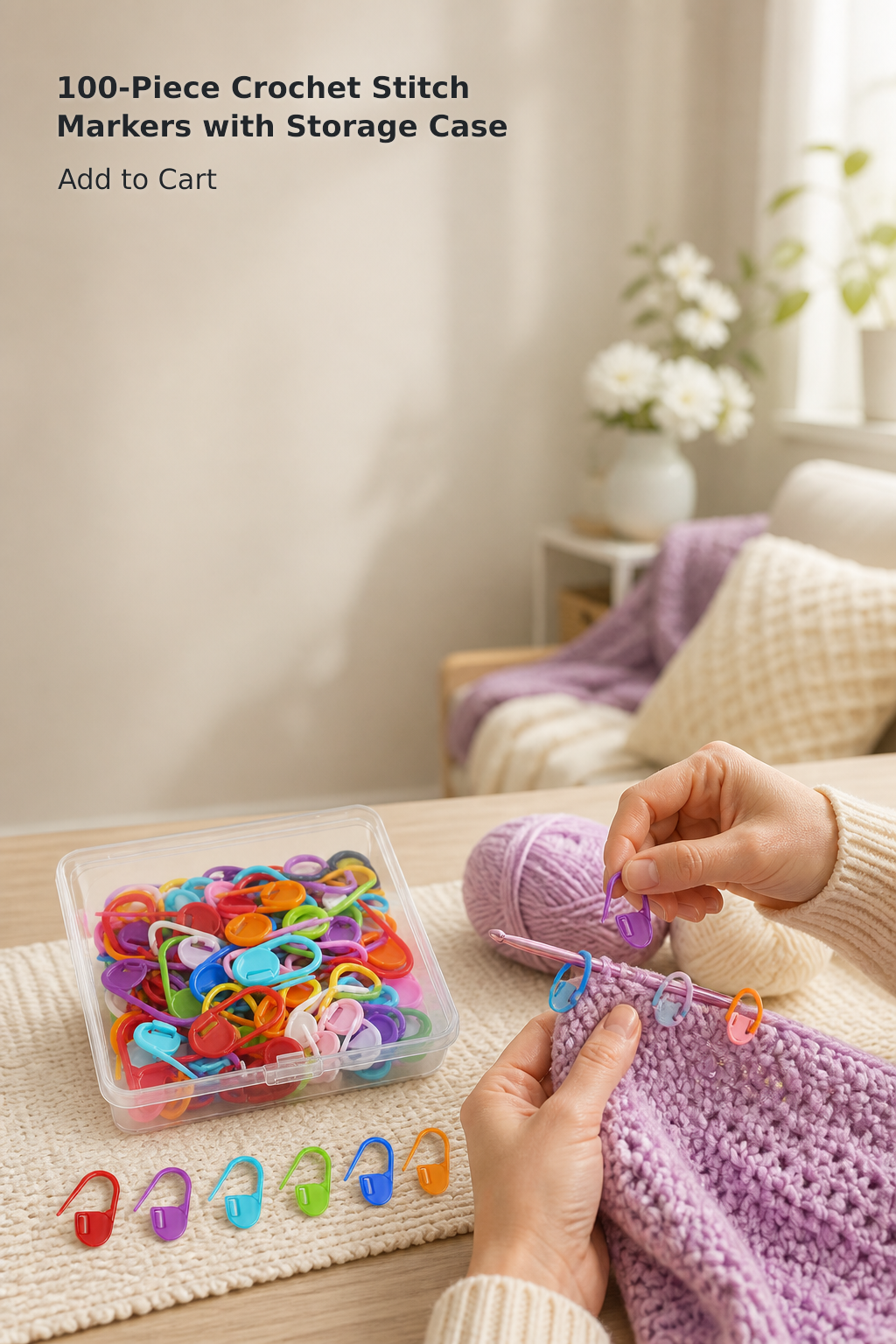 100-Piece Locking Stitch Marker Set with Storage Case