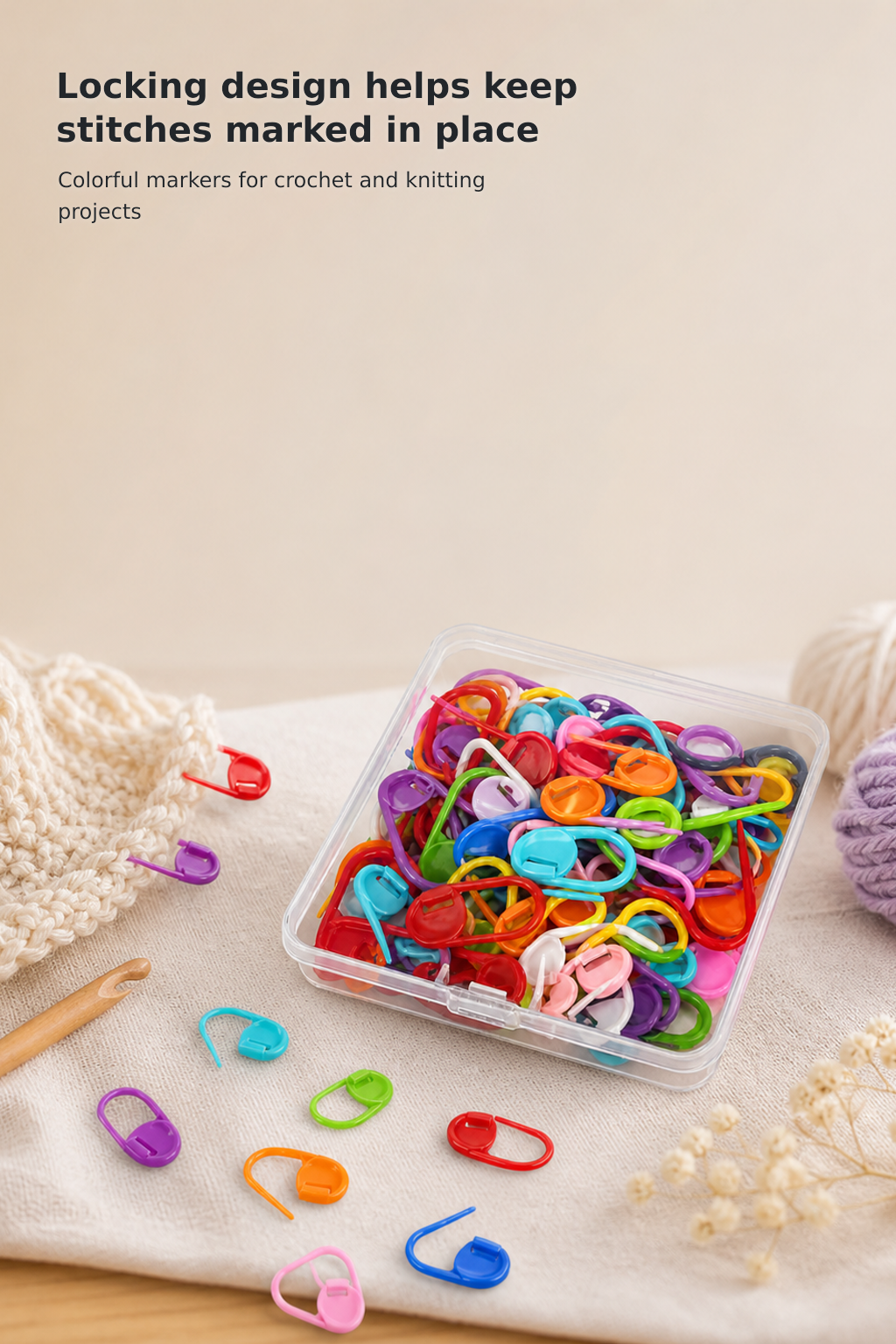 100-Piece Locking Stitch Marker Set with Storage Case